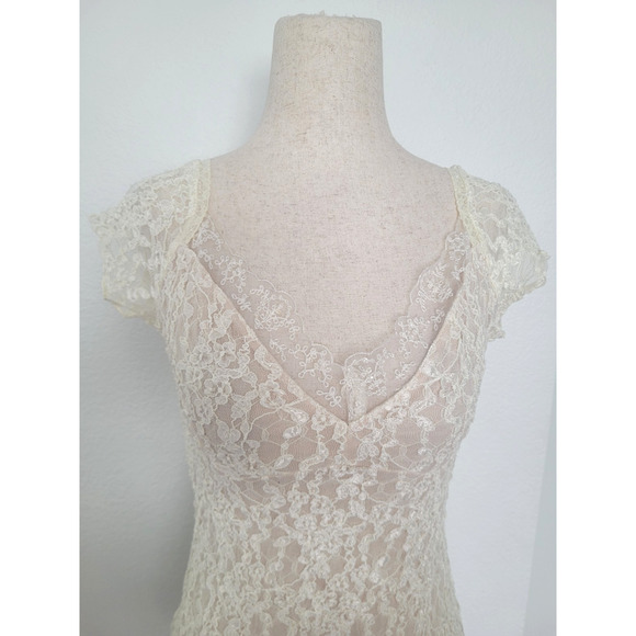 Y2k Boston Proper Babydoll Lace Sweetheart Neck Top Size S Cream Coquette Dainty - Picture 3 of 7